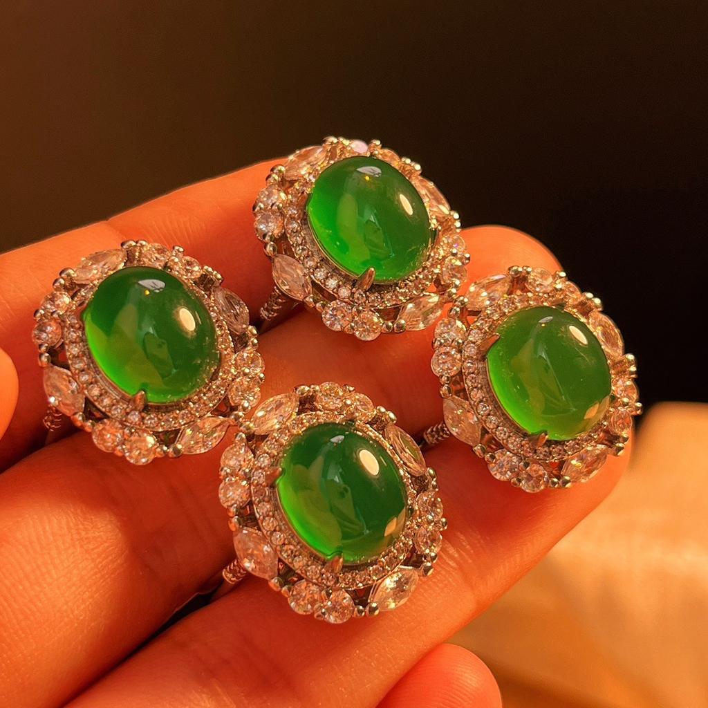 Jade Green Ice Light Natural Chalcedony Ring Agate Ring, Real Shot