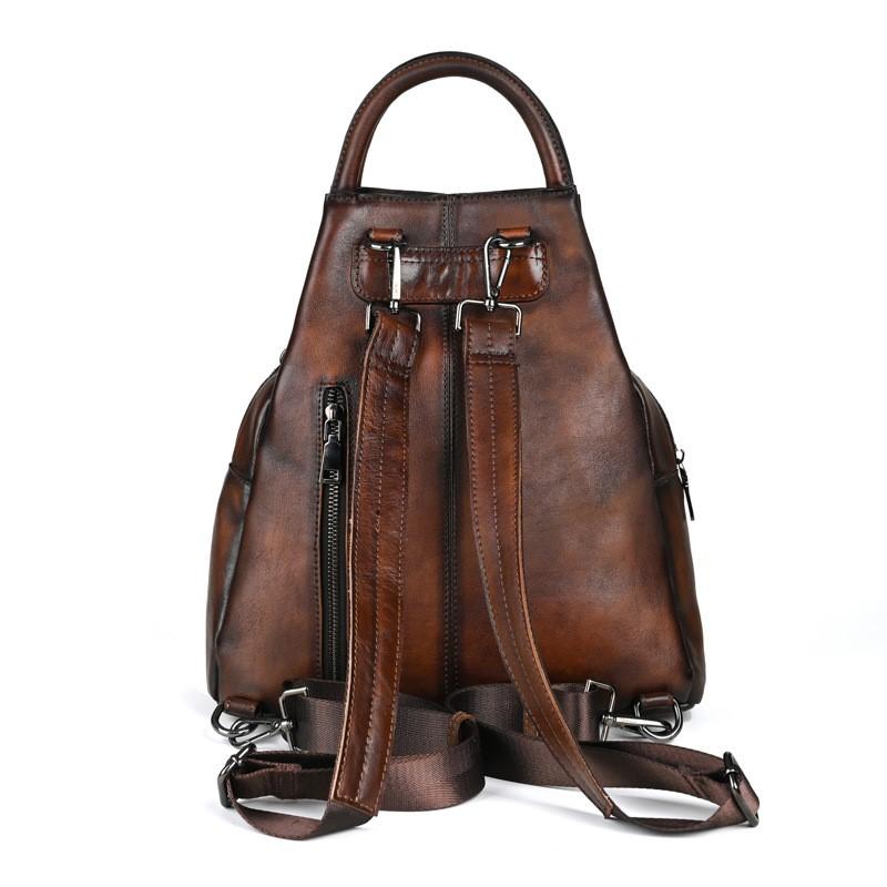 Retro Genuine Leather Women Backpack Travel Bag Leisure Large Capacity Cowhide Solid Color Backbag