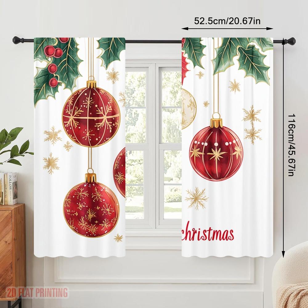 2pcs,2D Plane Printing Print Curtains Christmas Ornaments Poinsettia (3) Durable 100% Polyester Fabric (without Rod) All Seasons