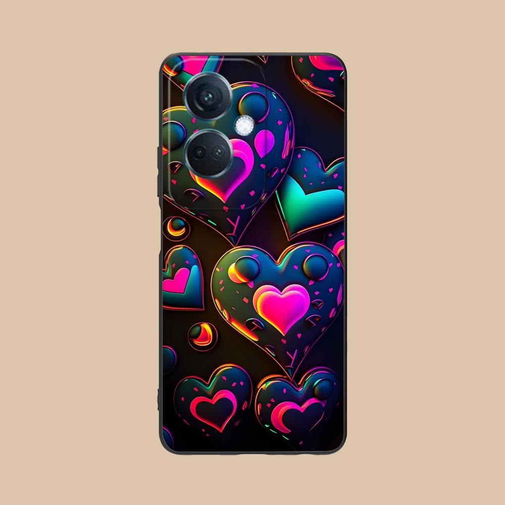 Y2K Glowing Hearts Mobile Phone Case for OPPO Reno 14 13 12 11 10 9 8 7 6 5 F T Pro 5G Colorful Printing Cover Smartphone Luxury