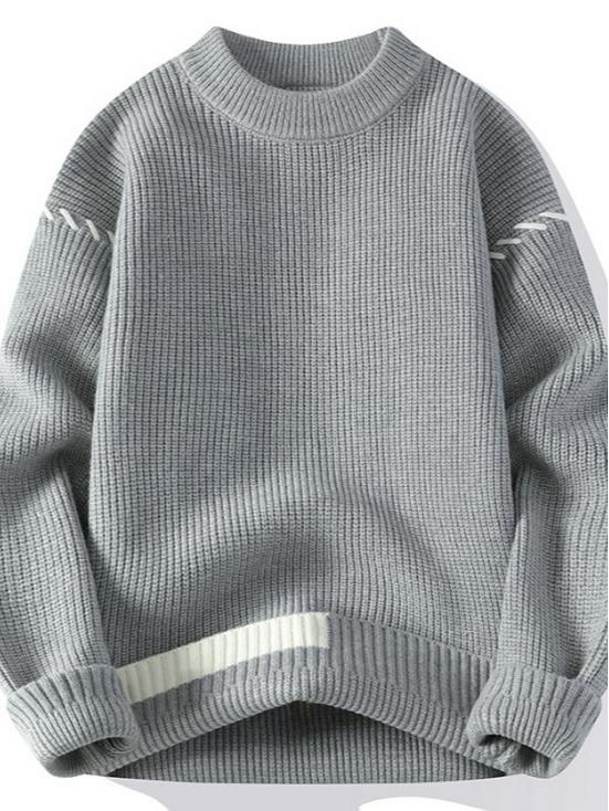 Men's Thickened Red Sweater for Autumn/Winter - Warm, Knitted, Round Neck, Trendy Base Layer