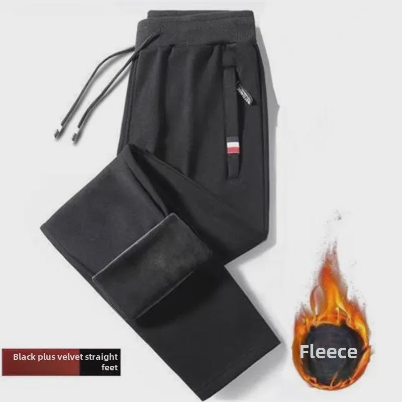 Pánské zesílené fleecové kalhoty se stahovací šňůrkou na podzim a zimu
