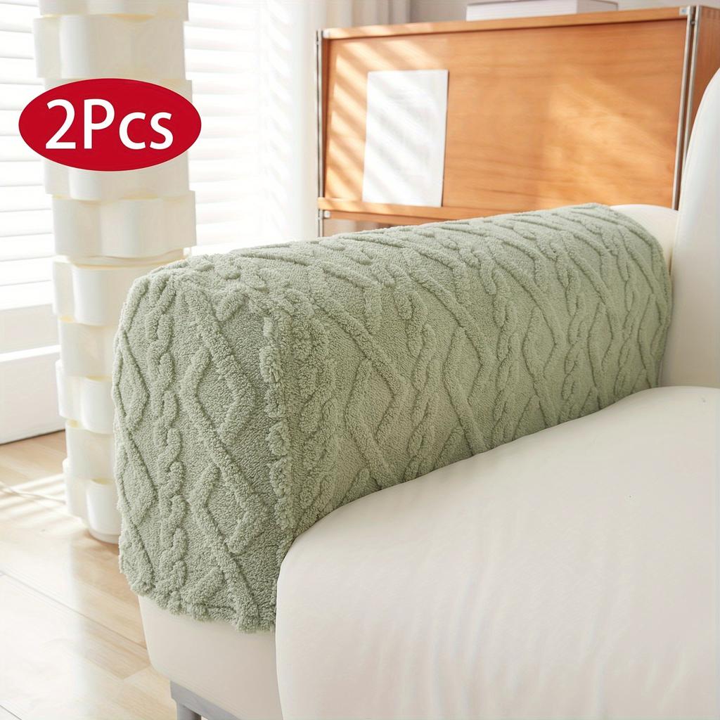2pcs Velvet Quilted Sofa Covers - Soft Polyester & Spandex Blend, Elastic Fit, Non-Slip &, Machine Washable, Pet-Friendly, Thickened Warmth
