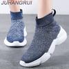 Womens Platform Sock Shoes New Fashion Casual Sneakers Winter Plush Womens Cotton Shoes Lightweight Womens Slip On Sock Trainers