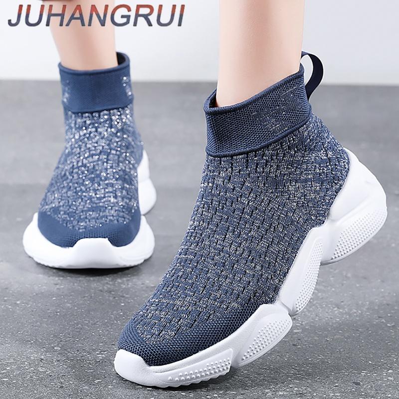 Womens Platform Sock Shoes New Fashion Casual Sneakers Winter Plush Womens Cotton Shoes Lightweight Womens Slip On Sock Trainers