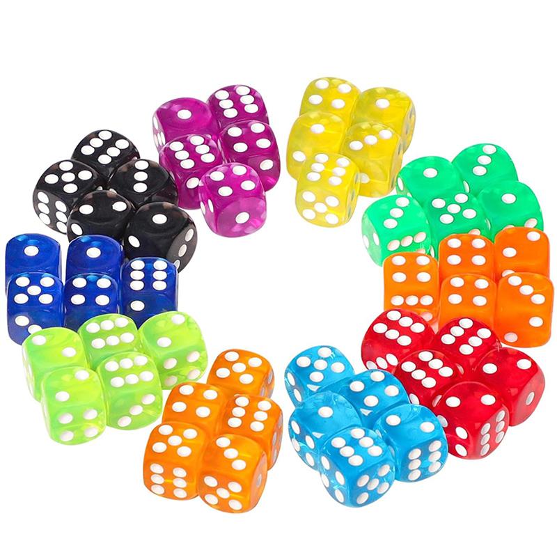 10pcs 14mm Round Corner Game Dice Set with Bag 6-Sided Acrylic Transparent Dices for Tabletop Game Entertainment Party Games TMZ