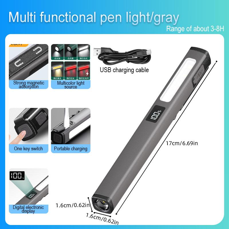3 Light Source Flashlight Rechargeable Medical Pocket Penlight Magnetic Work Lighting Repair Medical Warning Pen Lamp with Clip