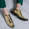 Korean Version Gold Blue Banquet Dance Wedding Shoes Italian Style High Heel Party Men Shoe Genuine Leather Lace Up Oxford Shoes