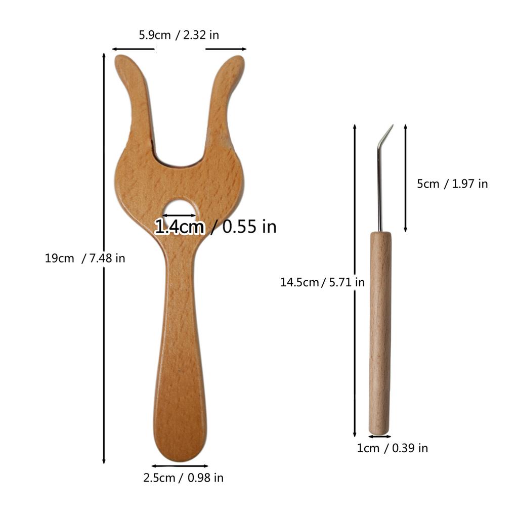 Wood Braiding Fork with Bent Tip Braiding Needle Wood Knitting Fork Braiding Tool Multifunctional Braiding Tool Set