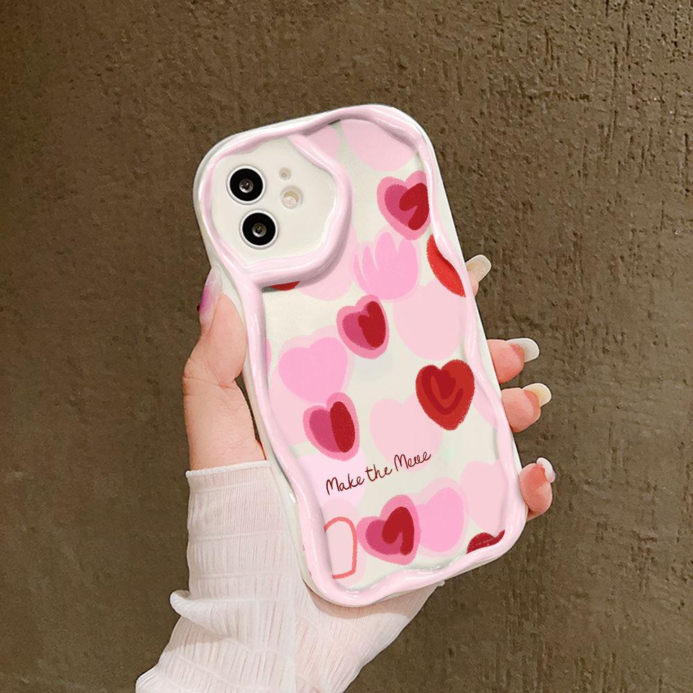 Pink love for iPhone17promax mobile phone case Apple 16 cream wave 14/13 soft case 11/15