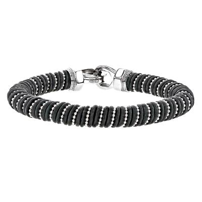 [R5101] - Black Gray 'Giorgio' Steel Leather Strap - 215x10 Mm