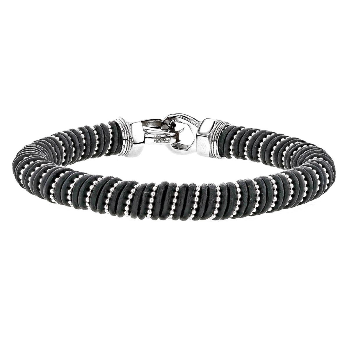 

Les Trésors De Lily [R5101] — Стальной кожаный браслет «Giorgio» чёрно-серого цвета — 215x10 мм