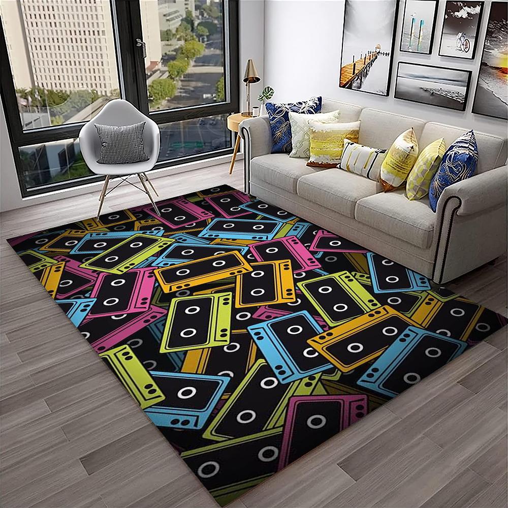 3D Music Cassette Tape Retro Pattern Carpet Rug for Home Living Room Bedroom Sofa Doormat Decor,kids Area Rug Non-slip Floor Mat