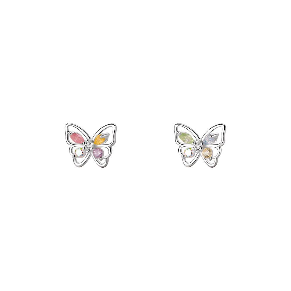 Women Colored Diamond Butterfly Pendant Simple Hollow Out Inlaid Diamond Clavicle Necklace