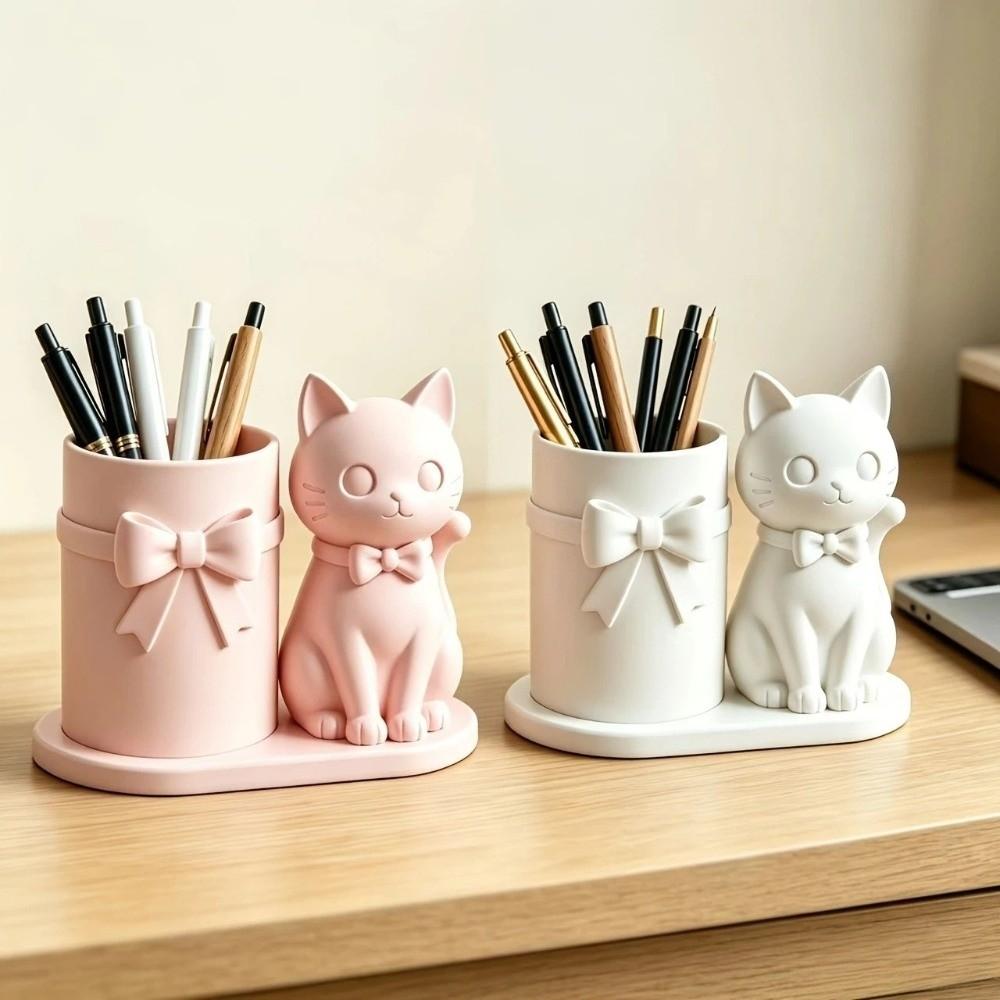 3D Geprinte Katvormige Pennenhouder Plastic Make-upkwast Opbergorganizer Bureau Decoratie