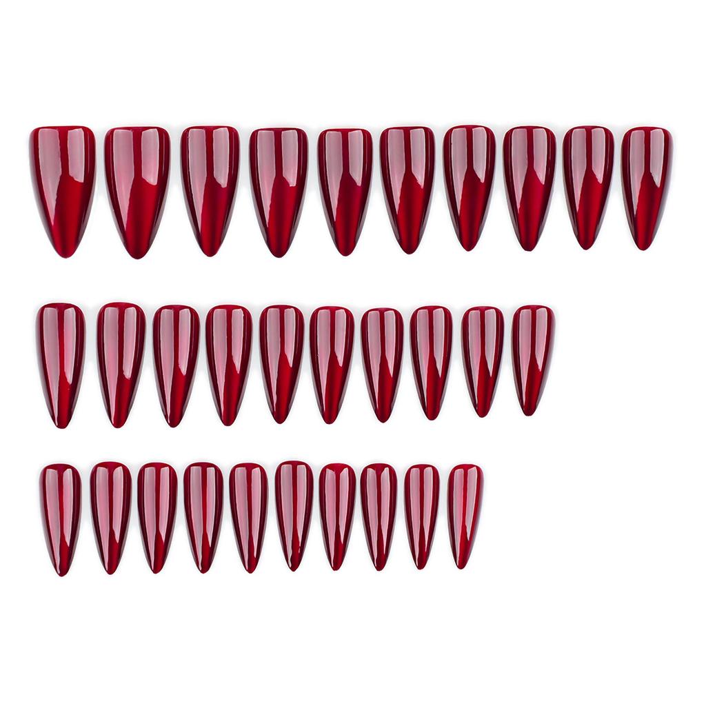 30-Piece Red Cat Eye Halloween Press-On Nails Set: Reusable Solid Color False Nails
