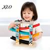Interactive Slide Track Set Wooden Ramp Racer Car Toy, 4 Numbered Mini Cars And Parking Lot Sturdy Design, Development Hand-eye Coordination
