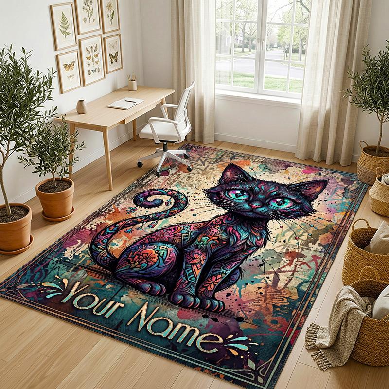 Coffee Theme Soft Crystal Velvet Rug Custom Name & Text Print Non Slip Floor Rug for Bedroom Living Room