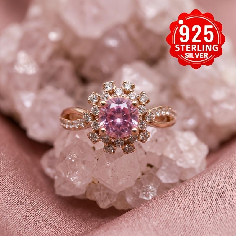 925 Sterling Silver Ring Rose Gold Plated Round Cut 5A Zircon Women's Ring