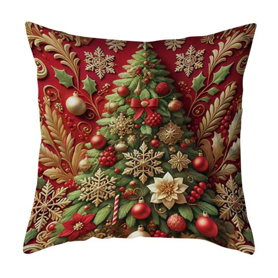 Christmas Pillow Cover 18x18 Inch Santa Reindeer Cushion Cover with Hidden Zipper Tree Snowman