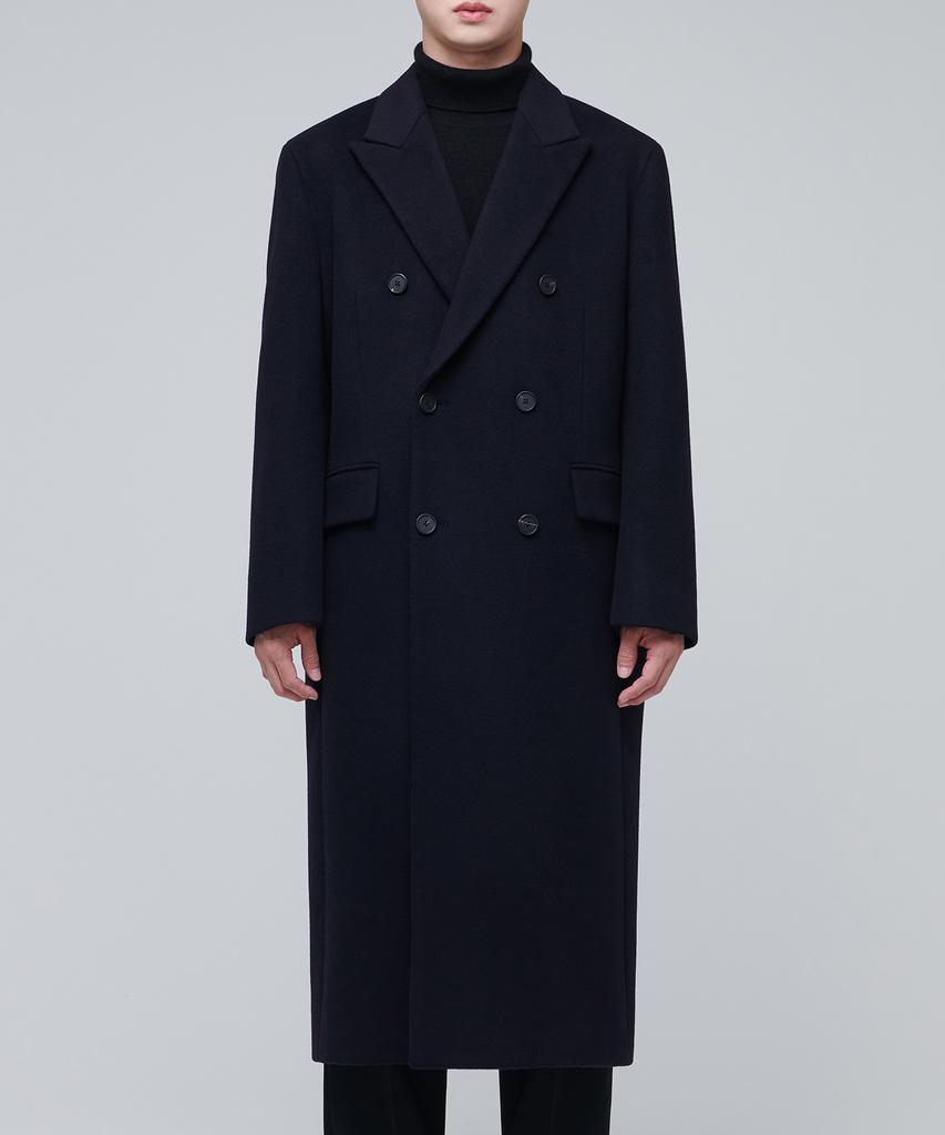 Musinsa Standard Cashmere Blend Daddy Shoulder Double Long Coat [Charcoal Grey]