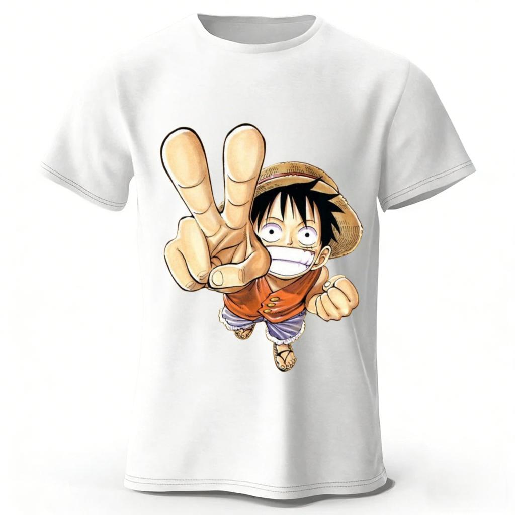 One Piece Luffy Summer New Pure Cotton Short Sleeved Mens and Womens Fashionable Street Wear Plus Size Loose Sports Tshirt