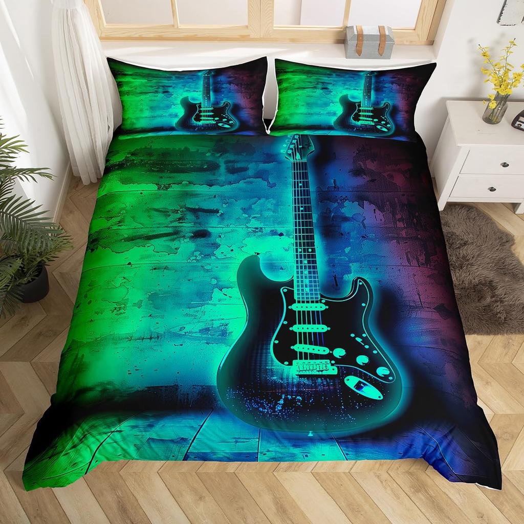 Guitar Duvet Cover Set Rock Pop Music Twin Full Queen King Size Bedding Set Stringed Instruments Comforter Cover Bedroom Decor