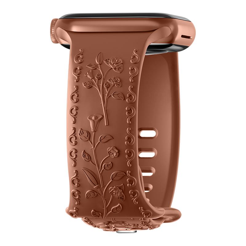 Engraved Strap For Apple Watch Band 42mm 44mm 45mm 41mm 40mm 49mm Silicone Floral Bracelet Correa Series 8 9 7 SE 4 5 6 Ultra 2