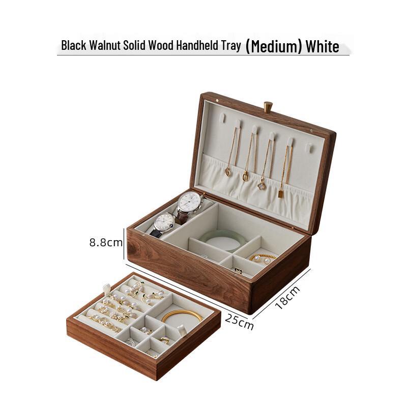 Handon Black Walnut Jewelry Box with Handheld Tray
