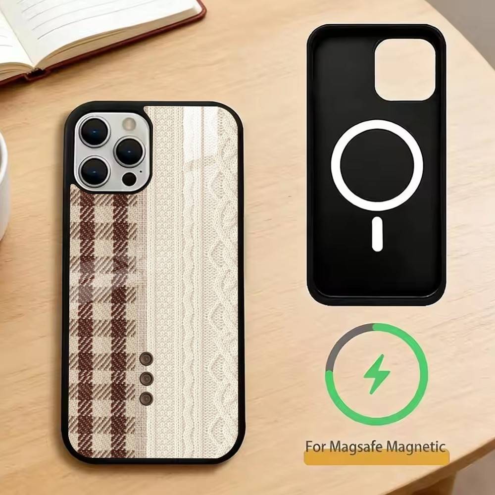 

Splicing grid style Phone Case For iPhone17,16,15,14,13,12,11 Plus,Pro Magnetic For Magsafe Wireless Charging iPhone17Promax