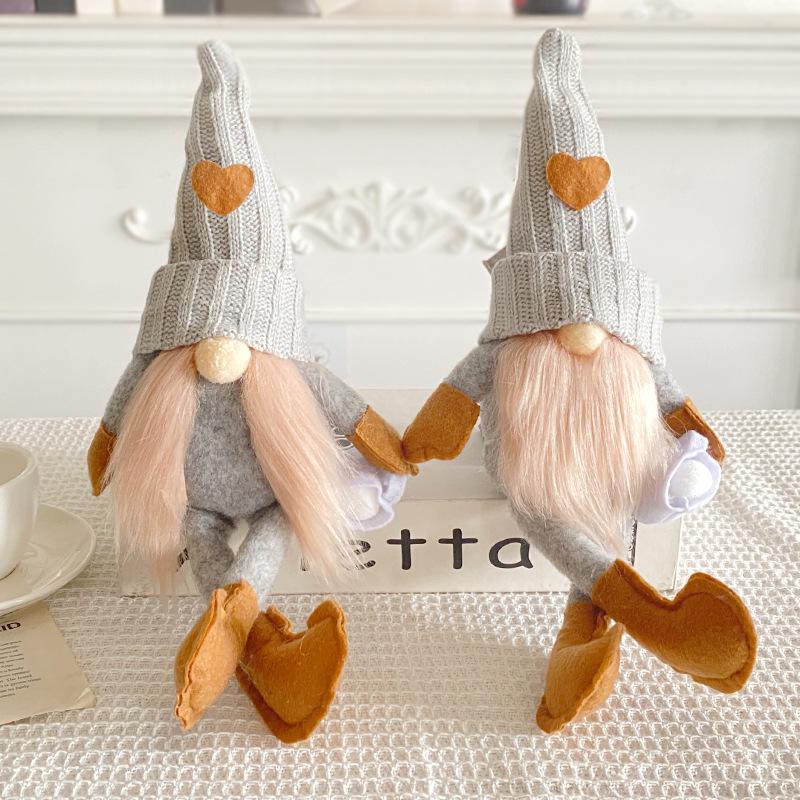 Cross-Border Knitted High-Hat Doll with Hanging Legs - Hand-Grind Coffee Christmas Plush Decoration