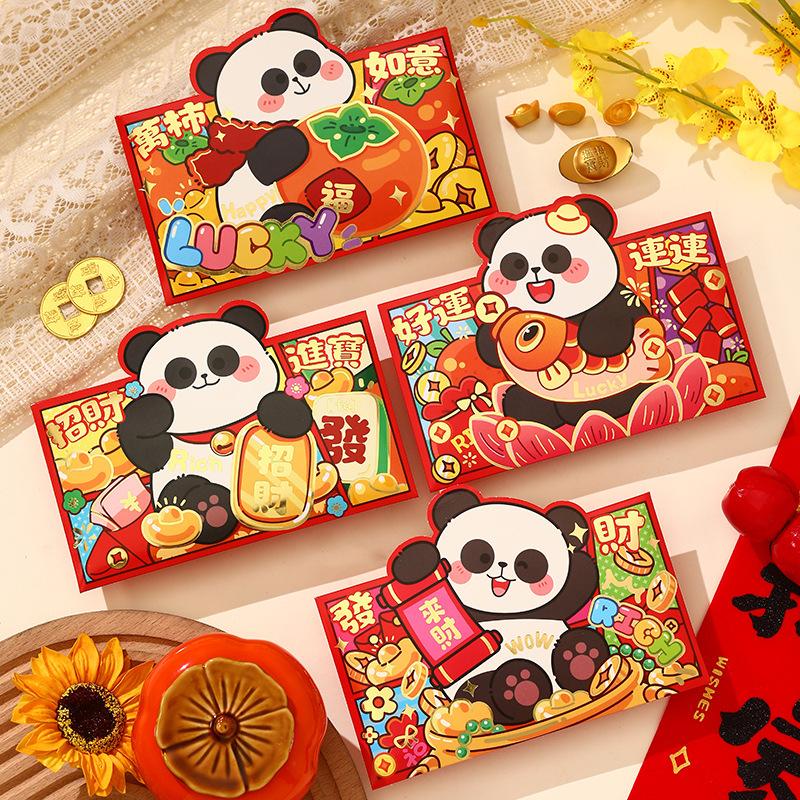 4 Stück Chinesisches Neujahrs Glücks Roter Umschlag 2026 Jahr des Pferdes Hangbao Frühlingsfest Tierkreiszeichen Pferd Rotes Päckchen Neujahrs Geschenk für Kinder