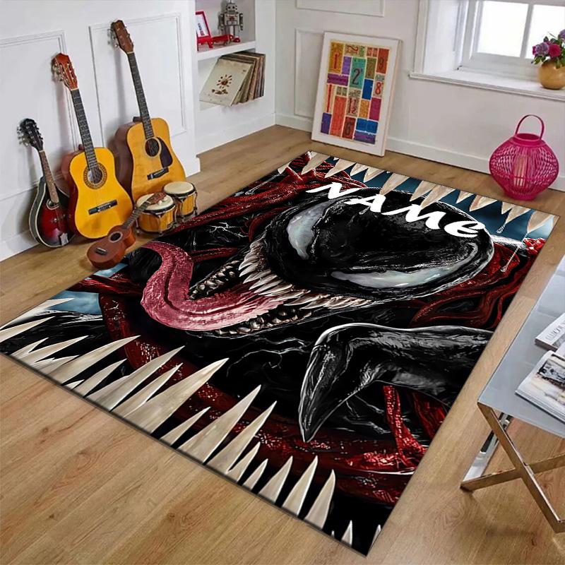 Custom Venom Mat Personalized Name, Polyester Washable Indoor Entryway Rug, Gift for Christmas, Easter, Thanksgiving Day