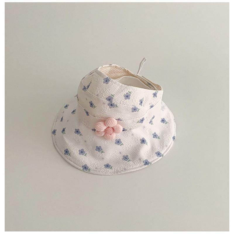 Baby Girls' Wide Brim Sun Hat with Small Flower Print - Breathable, Open Top Summer Protection