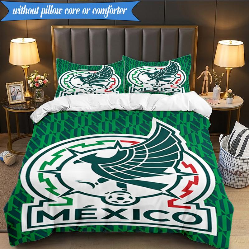 Mexico Football Emblem 3pcs Bedding,Including 1pc Duvet Cover And 2pcs Pillowcases Perfect for Christmas,Ideal for Bedroom, Dormitory