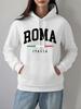 Roma Italia Flag Prints Hoodies Women Winter Fleece Warm Sweatshirts Comfortable Casual Pullovers Basics Pocket Woman Clothes