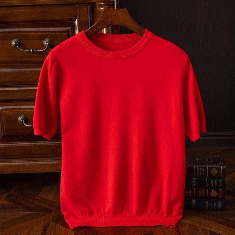 Men's Korean Style Slim Fit Knit T-shirt - Short-Sleeved, Round Neck, Spring/Autumn