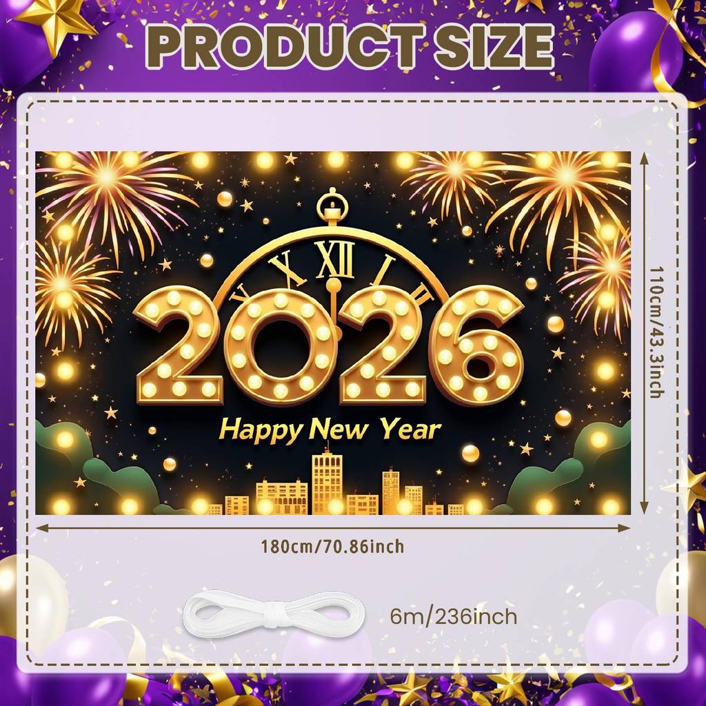 Clock Tower Banner Festive Decor New Year Backdrop New Year Eve Backdrop Clock Tower Pattern Happy New Year Banner