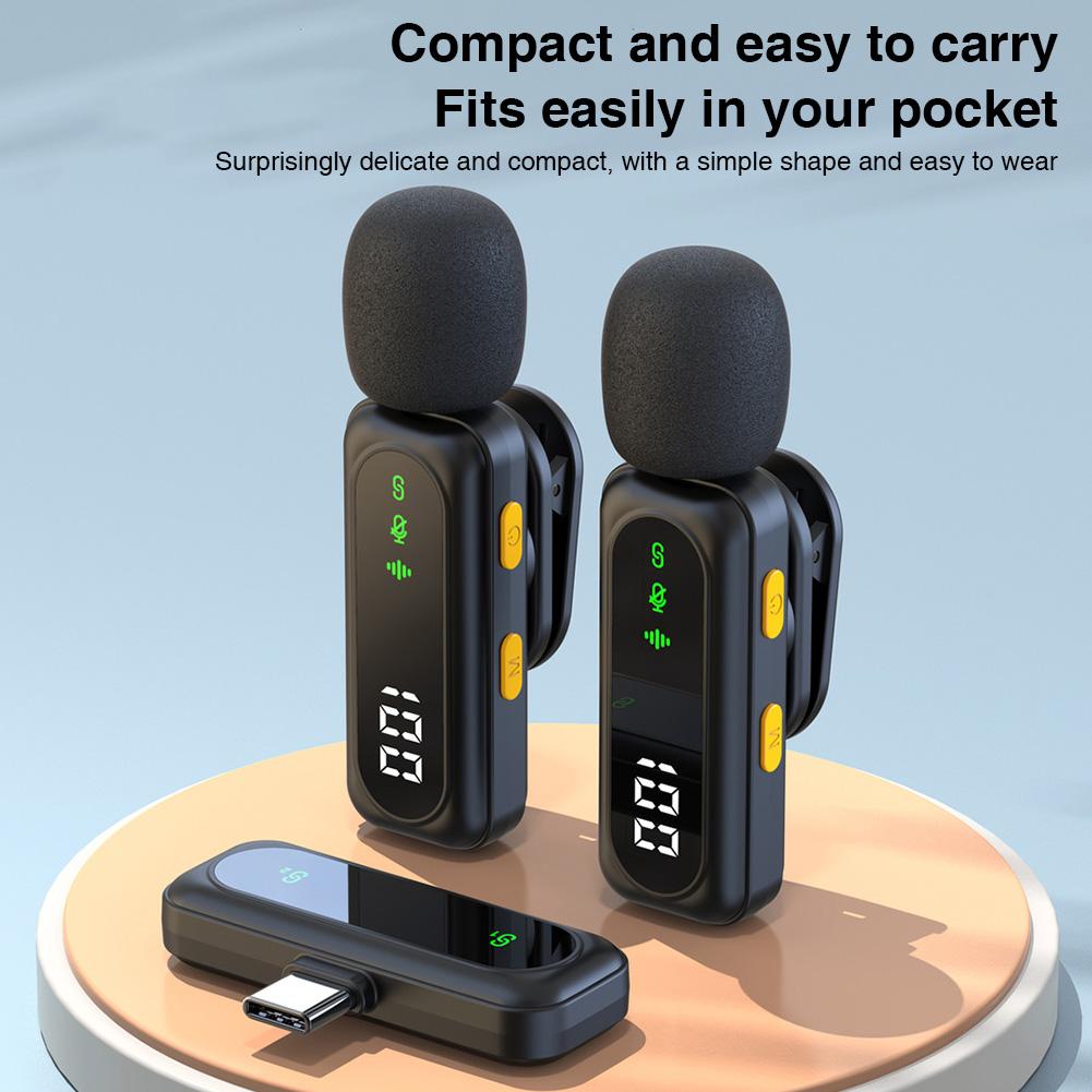 2 Pack Wireless Lavalier Microphone with Magnetic Clip Mini Mic Plug and Play Wireless Mic for Android iPhone Live Broadcast