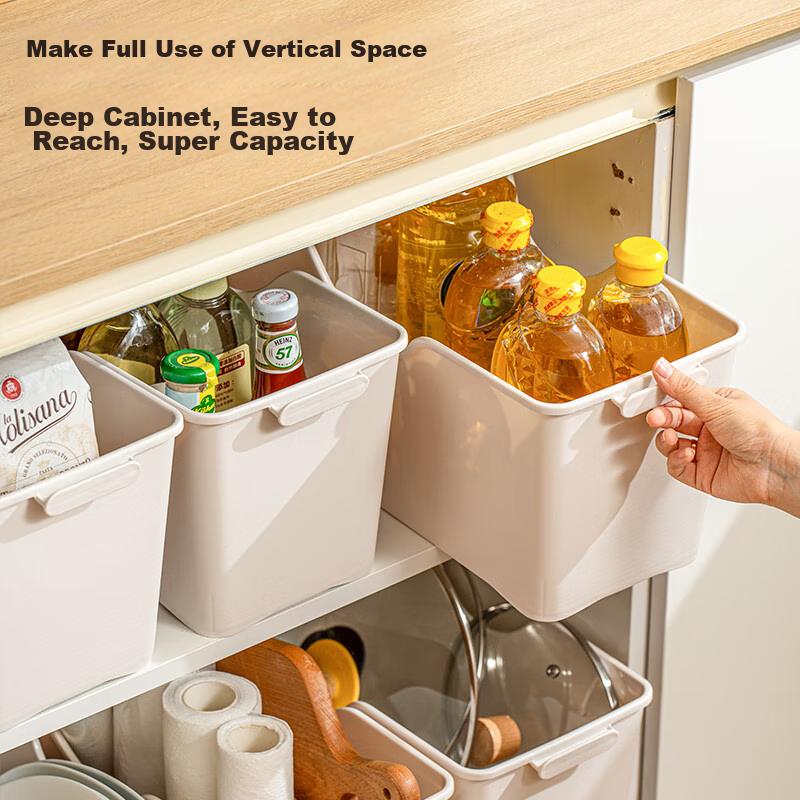 Xitianlong Kitchen Storage Rack, Pot And Seasoning Bottle Organizer, Under-Sink Storage Box, Drawer-Style Storage Basket with Wheels, 2 Pieces
