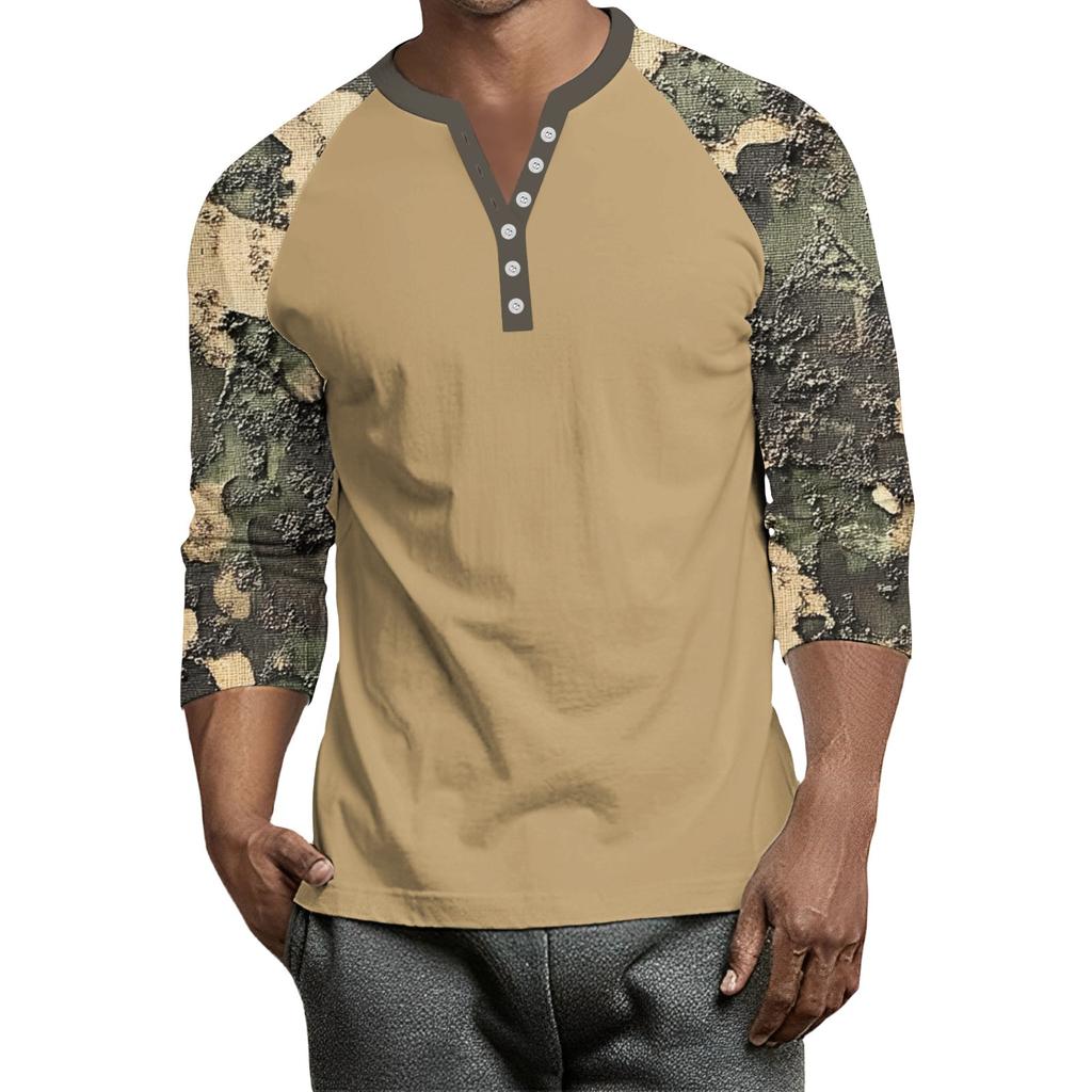 Top Masculino de Manga 3/4 Raglan Contrastante com Botões
