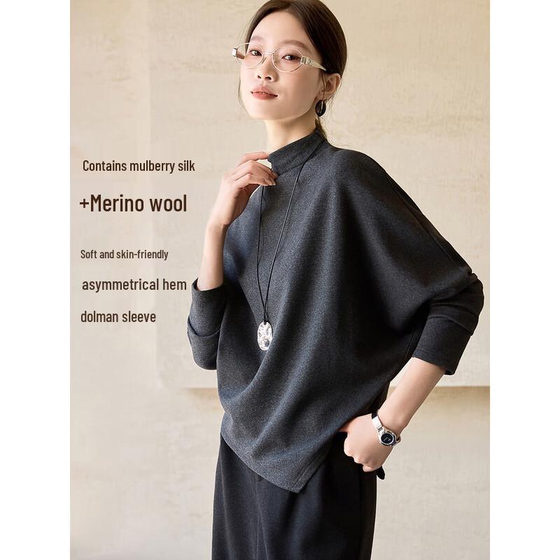 

Mohanyimei ROW Style Wool Blend Mock Neck Batwing Sleeve T-shirt L