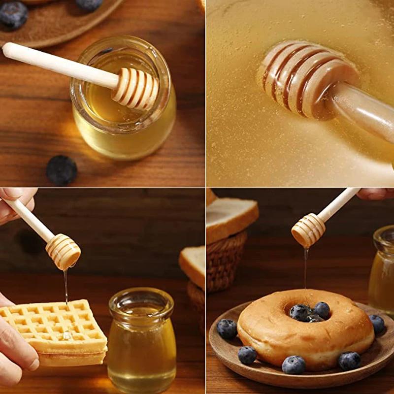 8.4cm/10cm/16cm 10PCS Honey Stir Bar Mixing Handle Jar Spoon PracticalWood Dipper Honey Long Stick Supplies Honey Kitchen Tools