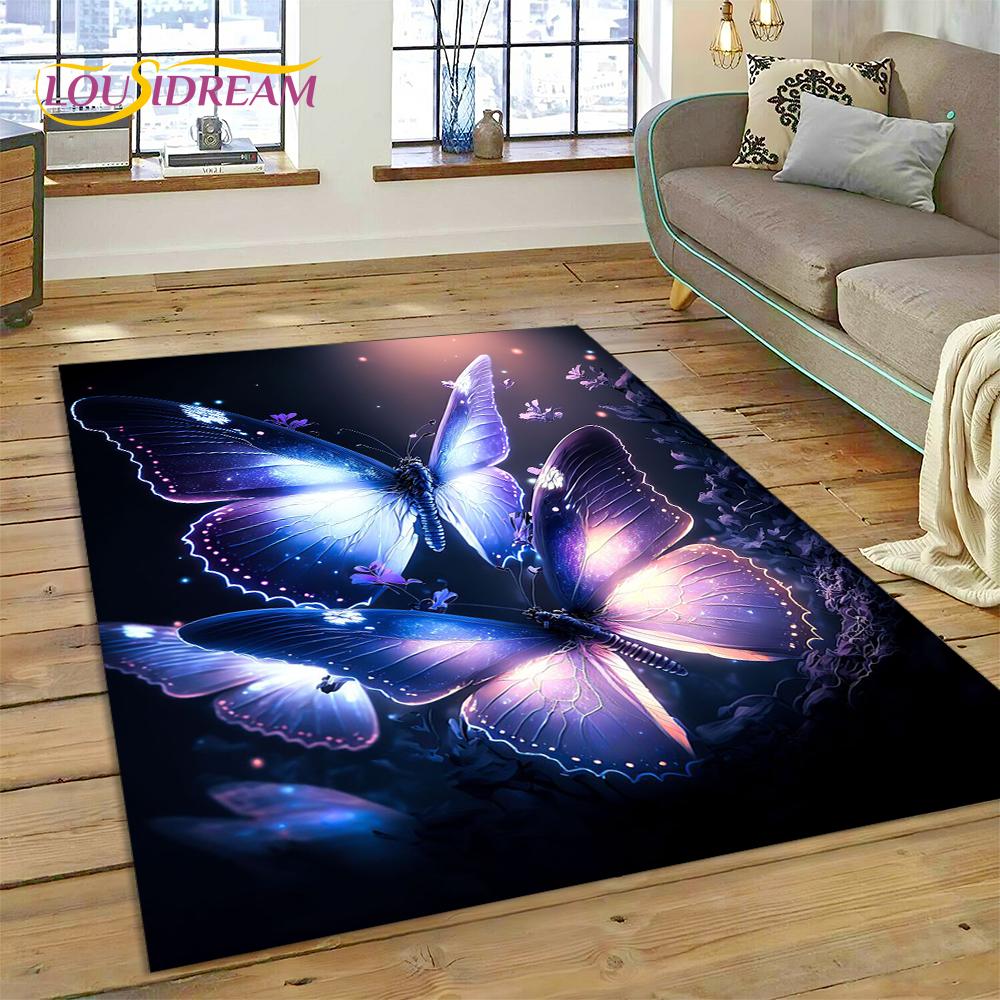 Cartoon Flower Fantasy Butterfly  HD Carpet Rug for Home Living Room Bedroom Sofa Doormat Decor,Kids Area Rug Non-slip Floor Mat