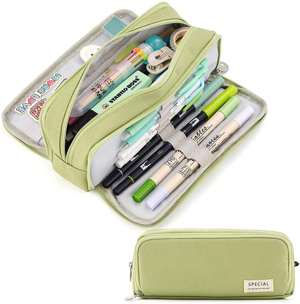 Kawaii Federmäppchen, großer Stauraum, 3 Fächer, beidseitig geöffnet, für Schüler, Schreibwaren, Schreibtisch-Organizer, Schulbedarf