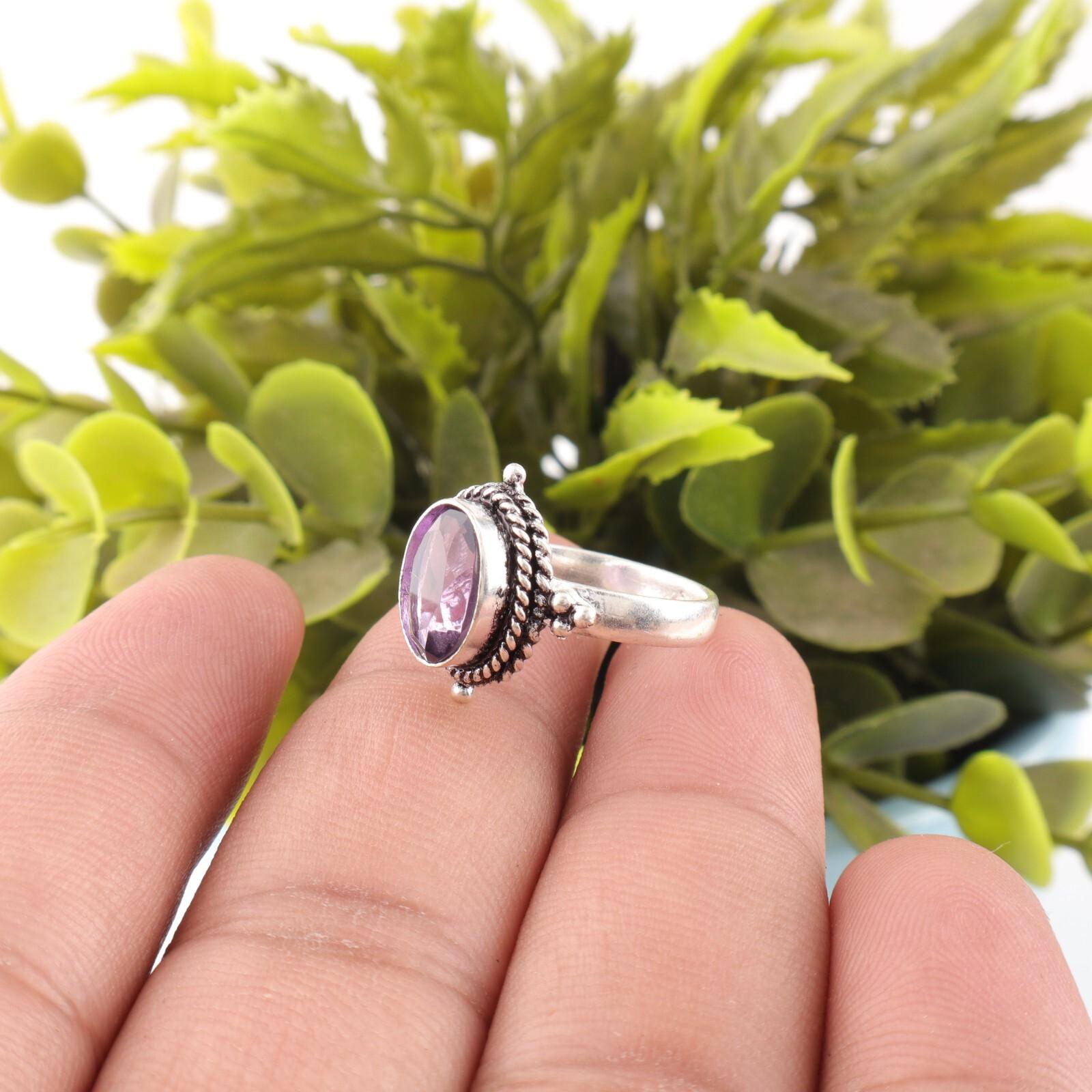 

Аметист Драгоценный камень 925 Стерлинговое серебро Ювелирные изделия Ручной работы Праздничное кольцо для женщин RR-9-6 10.5