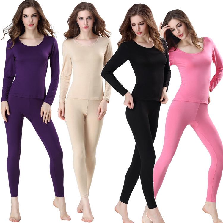Women's Lyocell-Cotton Autumn Base Layer Set: Thin, Warm, Slimming, Plus Size, Body Shaping Cotton Wool Sweater Top & Bottoms.