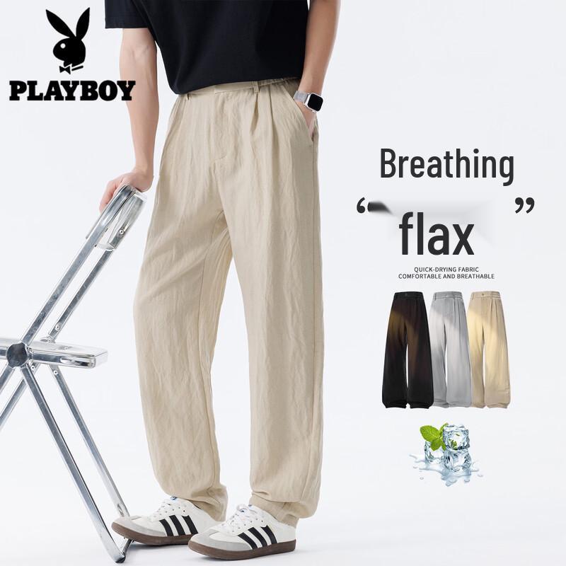 PLAYBOY Men s Summer Breathable Loose Fit Casual Long Pants XL хаки