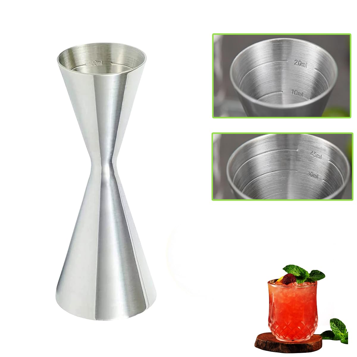 

Yoseka Jigger Cup with Scale Measuring Cup Double Head Small Head Scale Large Head Scale Integrated Stainless Steel Bar Supplies 30ml/60ml 10,20,30ml