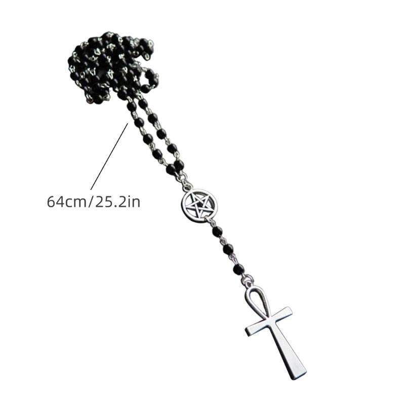 Egirl Jewelry Cool Black Beads Cross Star Pendant Necklace DIY Fashion Choker Y2K Necklace for Women Punk Accessory